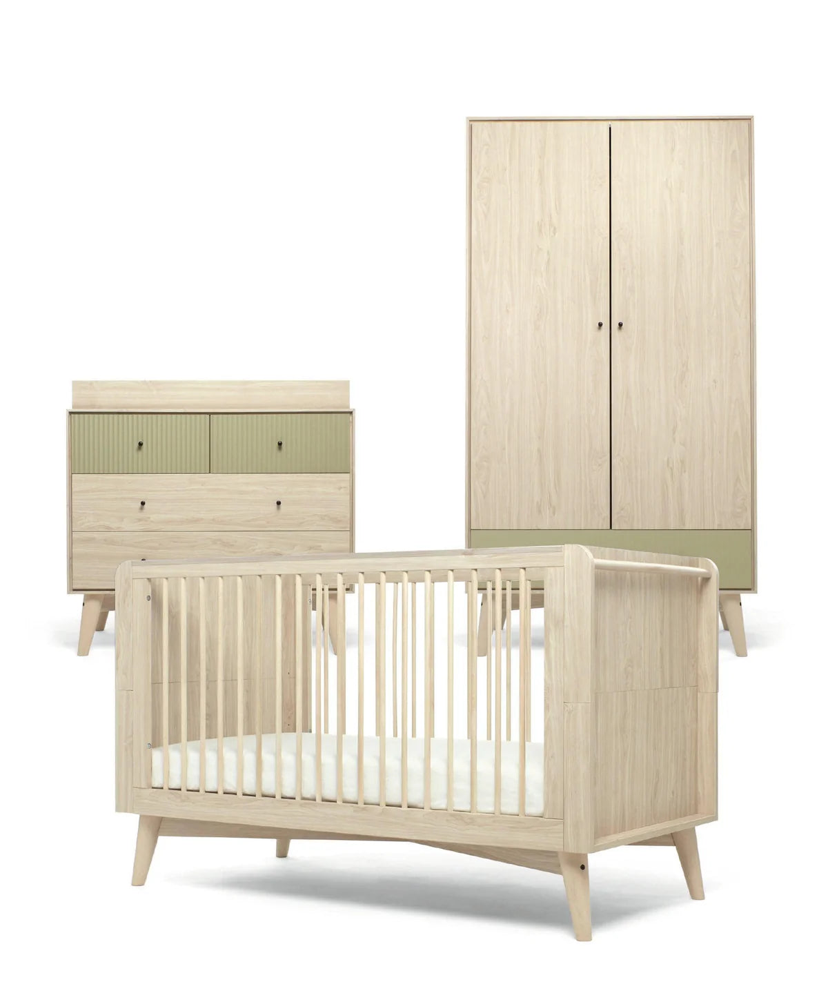 Coxley 3 Piece Cotbed Range with Dresser Changer & Wardrobe - Natural/Olive Green