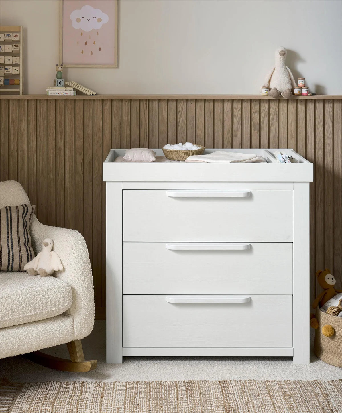 Franklin 3 Piece Cotbed Range with Dresser Changer & Double Wardrobe - White Wash