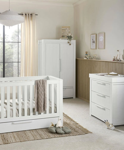 Franklin 3 Piece Cotbed Range with Dresser Changer & Double Wardrobe - White Wash