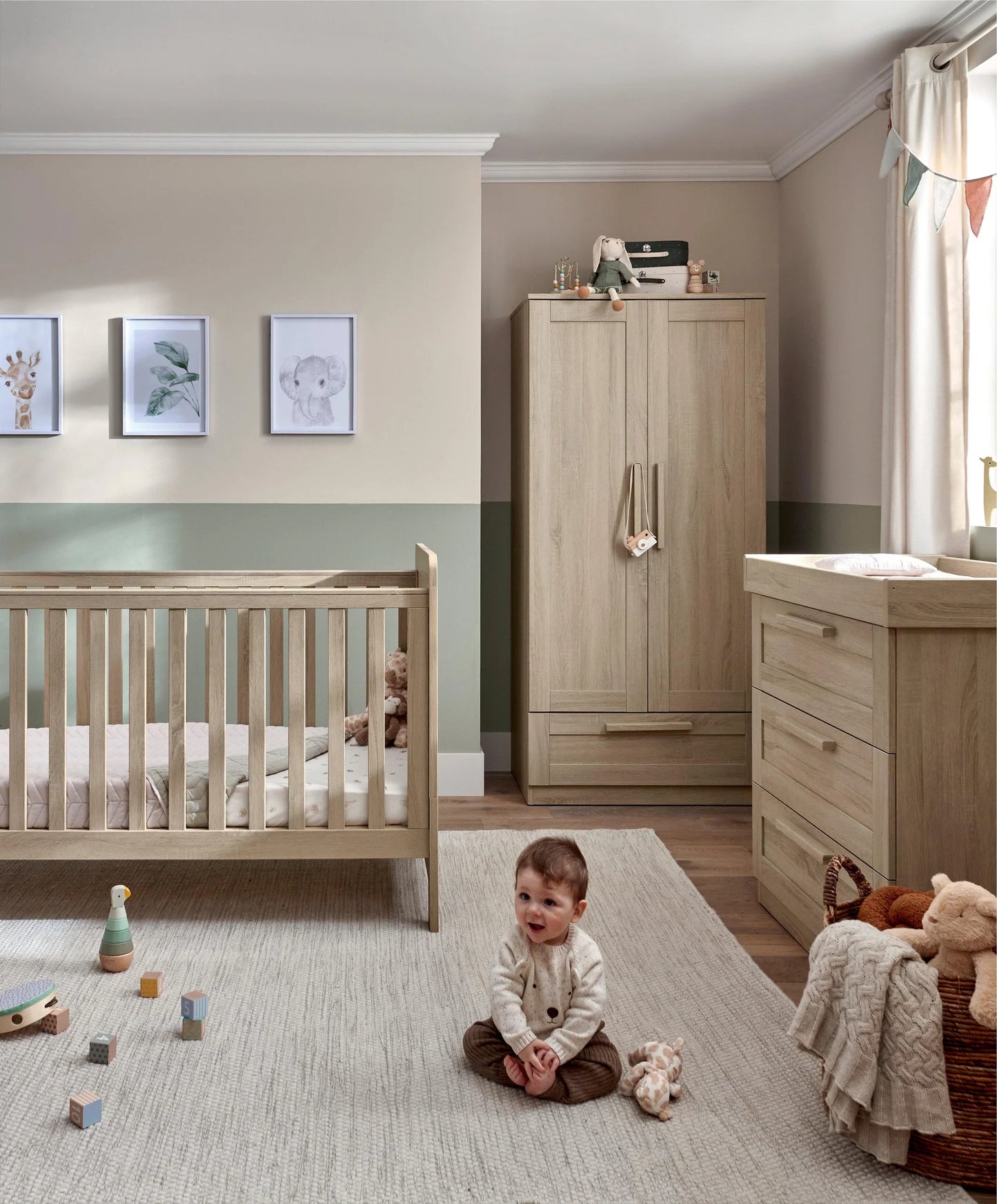 Atlas 3 Piece Cotbed Range with Dresser Changer & Wardrobe - Light Oak