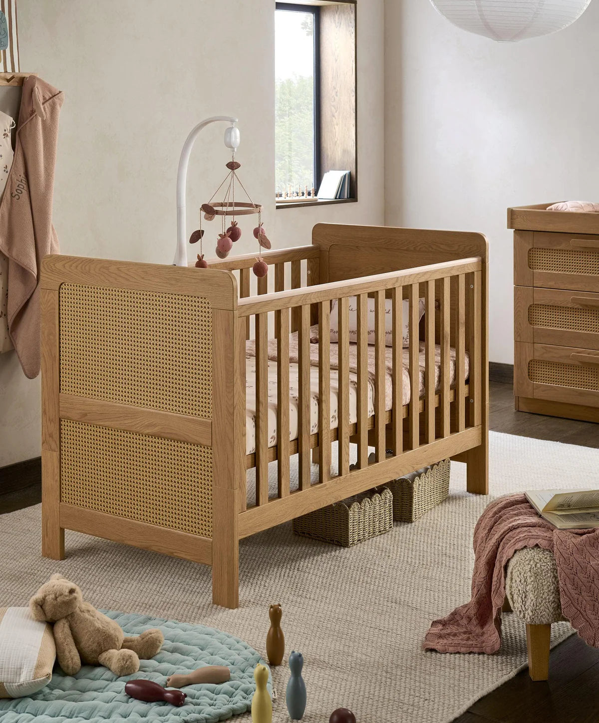 Esna 2 Piece Cotbed Set with Dresser Changer - Rattan