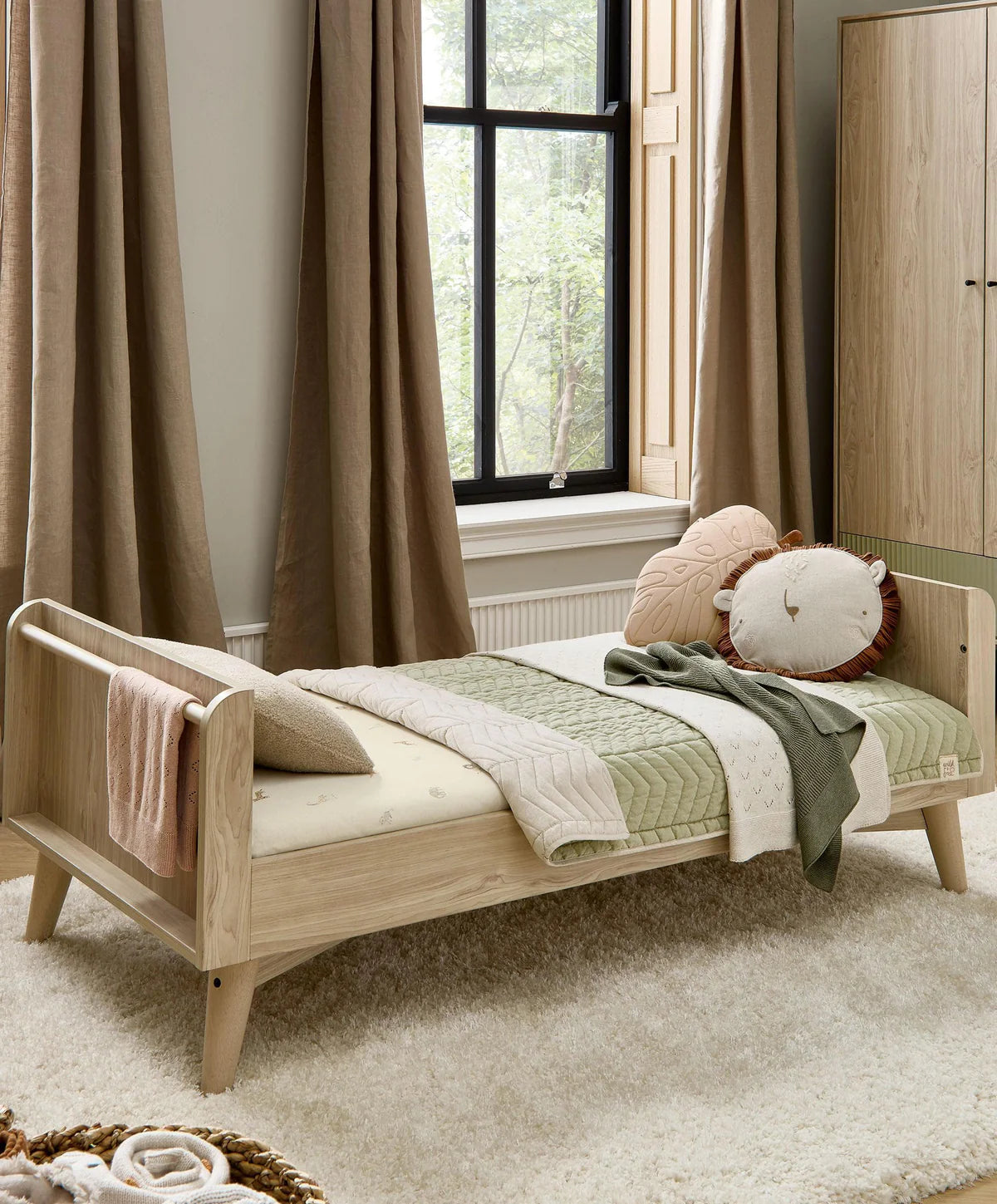 Coxley 3 Piece Cotbed Range with Dresser Changer & Wardrobe - Natural/Olive Green
