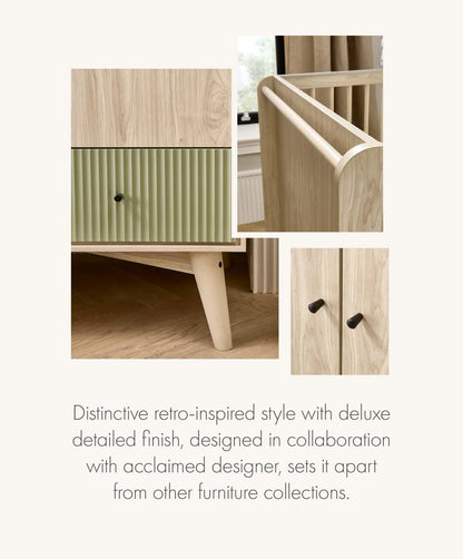 Coxley 3 Piece Cotbed Range with Dresser Changer & Wardrobe - Natural/Olive Green