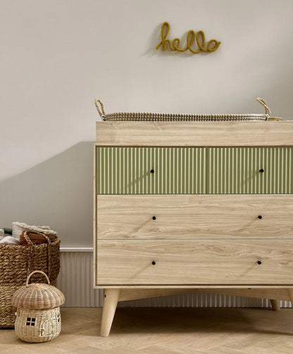 Coxley 3 Piece Cotbed Range with Dresser Changer & Wardrobe - Natural/Olive Green