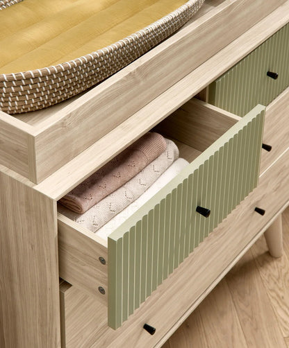 Coxley 3 Piece Cotbed Range with Dresser Changer & Wardrobe - Natural/Olive Green