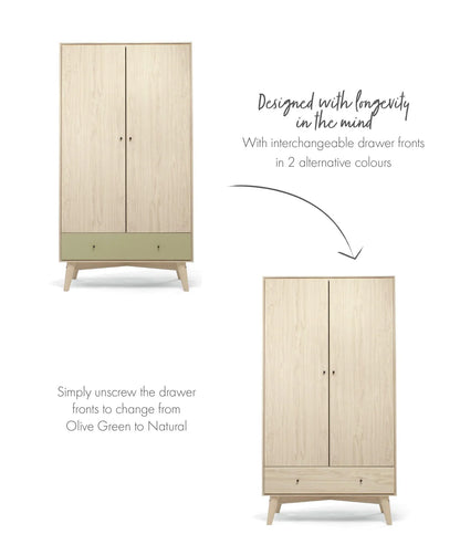 Coxley 3 Piece Cotbed Range with Dresser Changer & Wardrobe - Natural/Olive Green